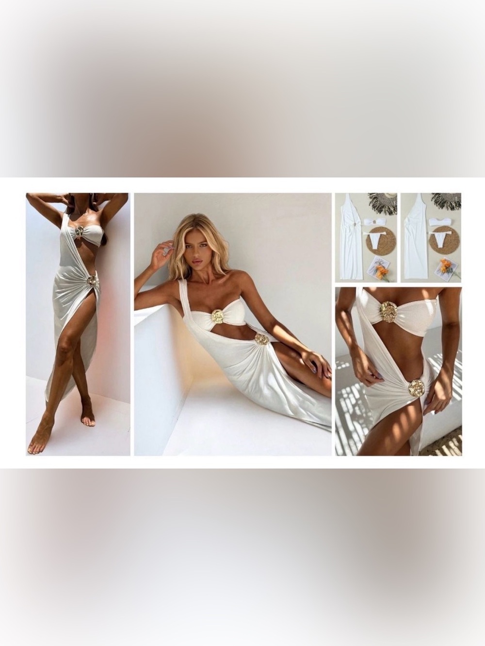 One-Shoulder Cutout Maxi Dress Swim Cover Up with Gold Accent - Brown - Picture 10 of 10